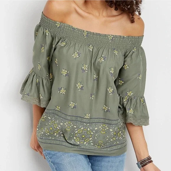 Maurices Tops Maurices Border Print Convertible Top Green